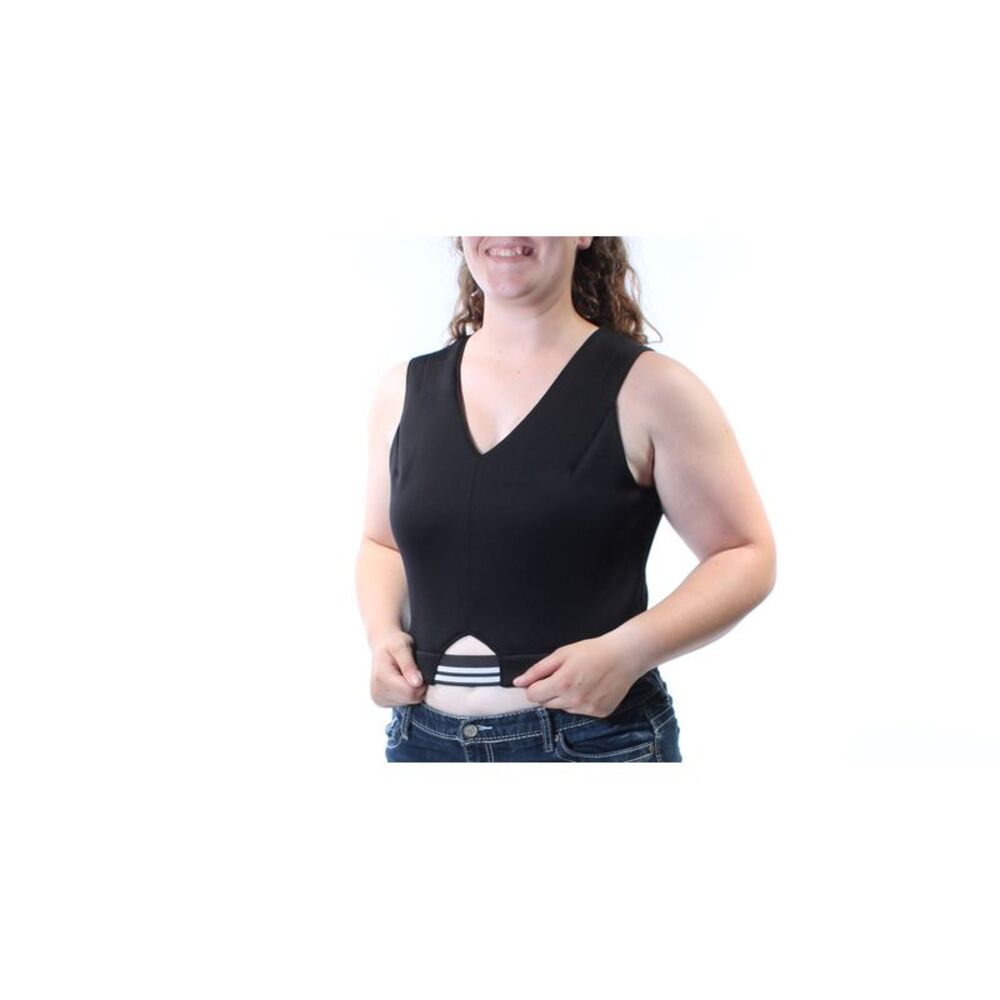 KIIND OF Womens Black Cut Out Sleeveless V Neck Crop Top Size: L